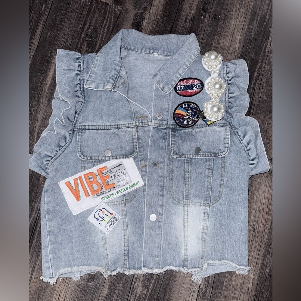 Denim Vest with Patches and Embellishments